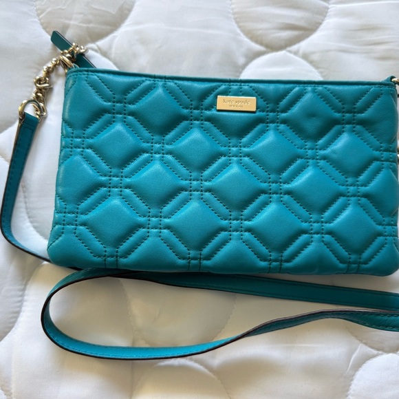 Kate Spade Blue Quilted Clutch with Gold Accents - Picture 1 of 4